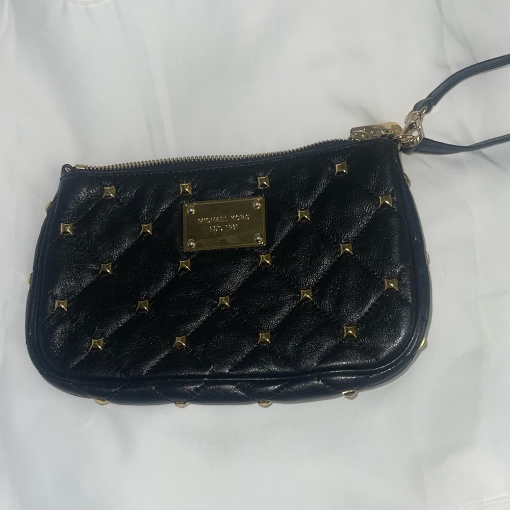 Michael Kors Black Studded Quilted Wristlet
